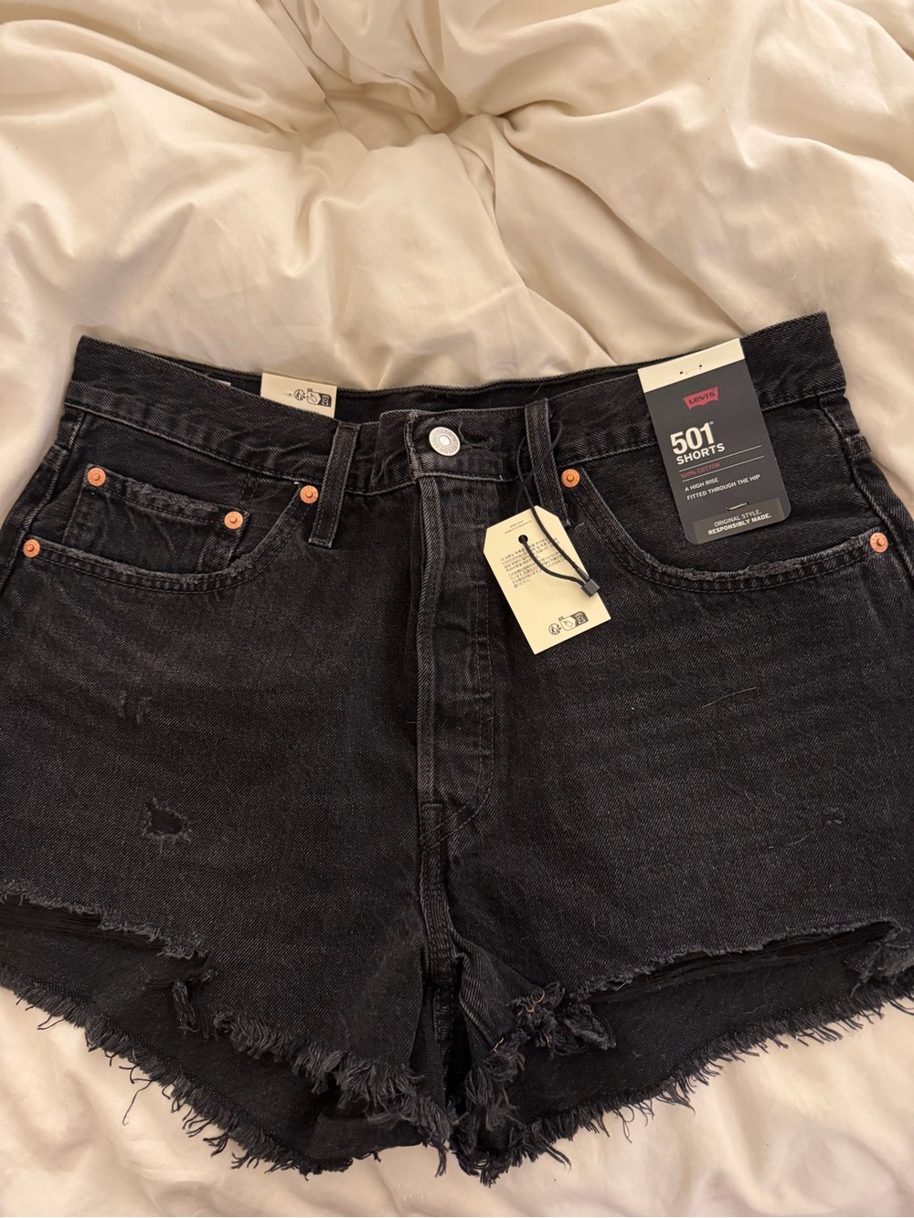 Levi's NWT Black 501 High-Rise Distressed Jean Shorts